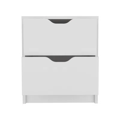 Depot E-shop Houma Double Drawer Nightstand, Bedside Table, White