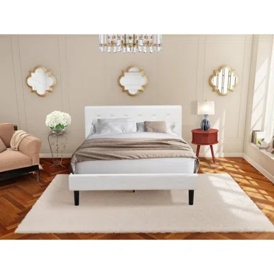 East West Furniture Nl19q-1go13 2 Piece Bed Set - 1 Queen Bed White Velvet Fabric Headboard And 1 Wooden Night Stand - B