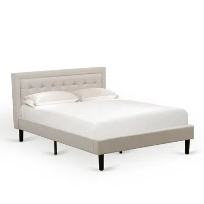 East West Furniture Fnf-08-q Platform Queen Size Bed - Mist Beige Linen Fabric Upholestered Bed Headboard With Button Tu