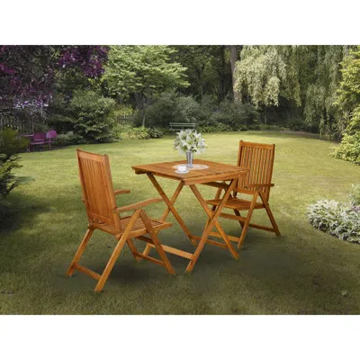 East West Furniture Secn3c5na 3-pc Wood Patio Dining Set Consists Of A Folding Outdoor Table And 2 Outdoor Camping Chair