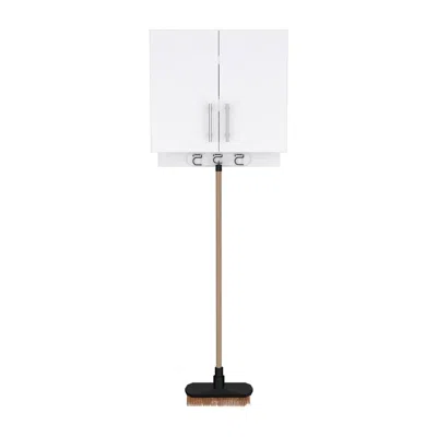 DEPOT E-SHOP DEPOT E-SHOP ALBANY CABINET WALL MOUNTED WITH BROOM HANGERS AND METAL HANDLES, WHITE 