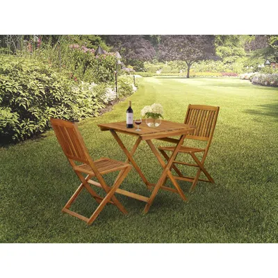 East West Furniture 3-pc Outdoor Patio Set Consists Of A Wooden Folding Table And 2 Folding Camping Chairs Ideal For Gar
