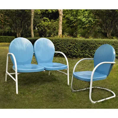 Crosley Furniture Griffith 2pc Outdoor Metal Conversation Set Sky Blue Gloss - Loveseat & Chair