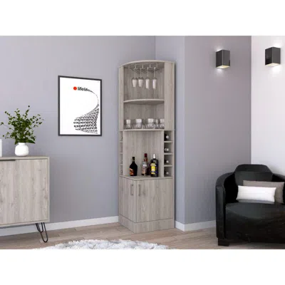 Depot E-shop Egina Corner Bar Cabinet, Cup Rack, Two External Shelves - Light Grey, For Office