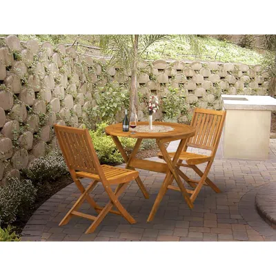 East West Furniture 3-pc Patio Table Set Consists Of A Wooden Folding Table And 2 Folding Patio Chairs Ideal For Garden,