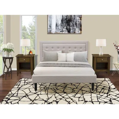 East West Furniture Fn08q-2ga08 3-piece Platform Bed Set With 1 Queen Wood Bed Frame And 2 Mid Century Modern Nightstand