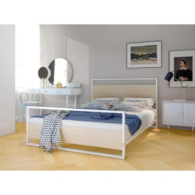 East West Furniture Erie Platform Bed Frame With 4 Metal Legs - High-class Bed In Powder Coating White Color And White W