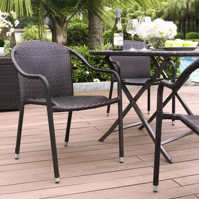 Crosley Furniture Palm Harbor 4pc Outdoor Wicker Stackable Chair Set Brown - 4 Stackable Chairs