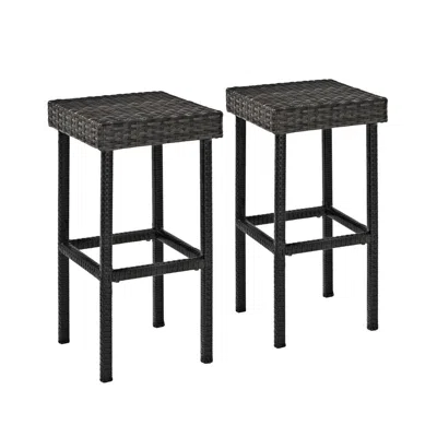 Crosley Furniture Palm Harbor 2pc Outdoor Wicker Bar Height Bar Stool Set Weathered Gray - 2 Stools