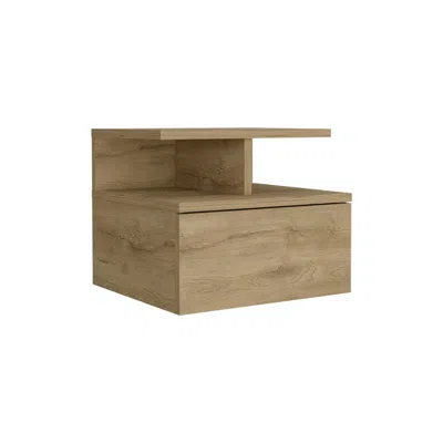 Depot E-shop Nightstand, Wall Mounted With Single Drawer And 2-tier Shelf, Macadamia