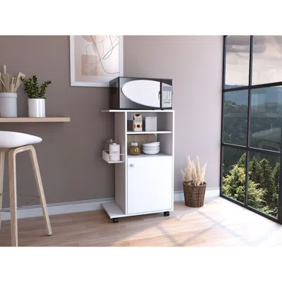 Depot E-shop Opal Kitchen Cart, Microwave Countertop, One-door Cabinet, Four Caster Wheels- White, F