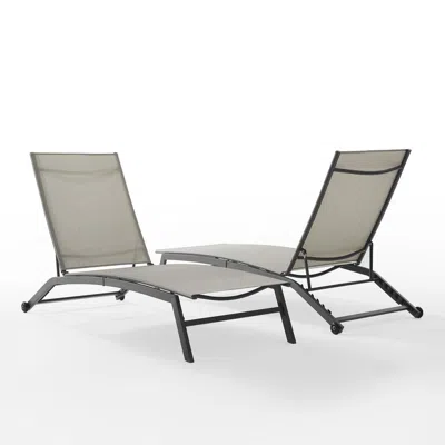 Crosley Furniture Weaver 2pc Outdoor Sling Chaise Lounge Set Light Gray/matte Black - 2 Lounge Chairs