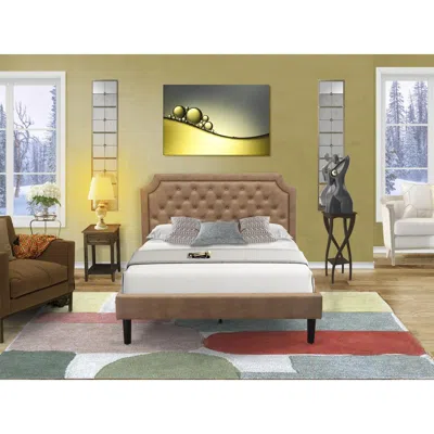 East West Furniture Gb28q-1de07 2-piece Platform Bed Set With A Platform Bed And 1 Distressed Jacobean End Tables - Brow