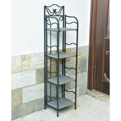 International Caravan Valencia Resin Wicker/ Steel 4-tier 12-inch Wide Plant Shelf, Grey