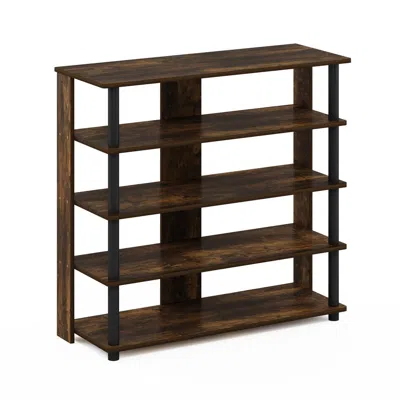Furinno Turn-n-tube 5 Tier Wide Shoe Rack, Amber Pine/black