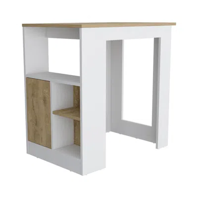 Depot E-shop Masset Kitchen Island With Side Shelves And Cabinet, White / Macadamia