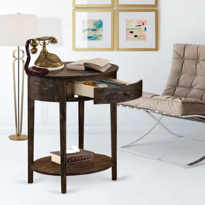 East West Furniture Hi-07-et Small End Table With 1 Wood Drawer, Stable And Sturdy Constructed - Distressed Jacobean Fin