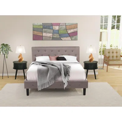 East West Furniture Nl14q-2go11 3 Piece Bedroom Set - 1 Queen Size Bed Brown Taupe Velvet Fabric Headboard And 2 Nightst