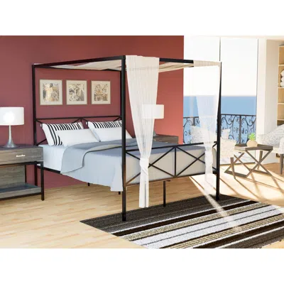 East West Furniture Geqcblk Glendale Platform Bed Frame With Modern Style Headboard And Footboard - Canopy Metal Frame I