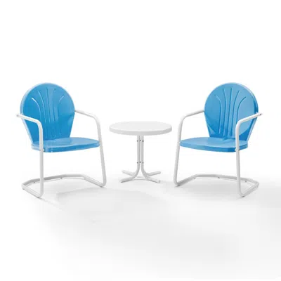 Crosley Furniture Griffith 3pc Outdoor Metal Armchair Set Sky Blue Gloss/white Satin - Side Table & 2 Chairs