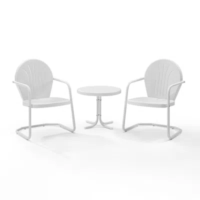 Crosley Furniture Griffith 3pc Outdoor Metal Armchair Set White Gloss/white Satin - Side Table & 2 Chairs