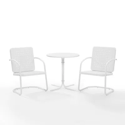 Crosley Furniture Bates 3pc Outdoor Metal Bistro Set White Gloss /white Satin - Bistro Table & 2 Armchairs