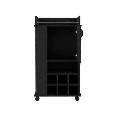 Depot E-shop Fraser Bar Cart With 6 Built-in Wine Rack And Casters, Black