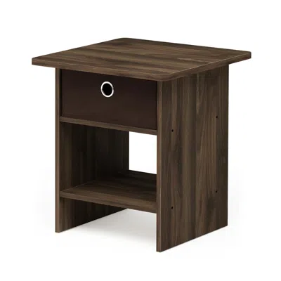 Furinno Dario End Table/ Night Stand Storage Shelf With Bin Drawer, Columbia Walnut/dark Brown
