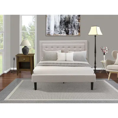 East West Furniture Fn08q-1ga08 2-piece Fannin Bed Set With 1 Queen Size Bed And A Mid Century Nightstand - Mist Beige L