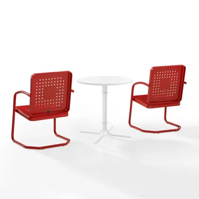 Crosley Furniture Bates 3pc Outdoor Metal Bistro Set Bright Red Gloss/white Satin - Bistro Table & 2 Armchairs