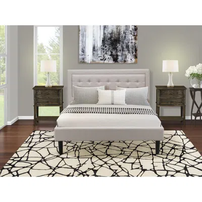 East West Furniture Fn08q-2vl07 3-piece Fannin Bed Set With 1 Wingback Bed And 2 Small Nightstands - Mist Beige Linen Fa