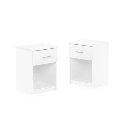 FURINNO TIDUR NIGHTSTAND WITH HANDLE WITH ONE DRAWER, SET OF 2, SOLID WHITE 