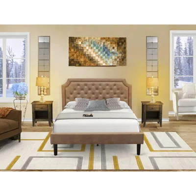 East West Furniture Gb28q-2ga07 3-piece Bedroom Set With A Queen Size Bed And 2 Distressed Jacobean End Tables - Brown F