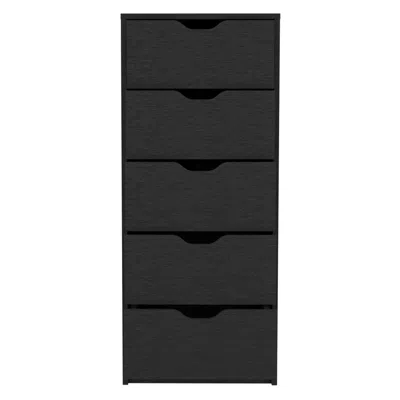 Depot E-shop Houma 5 Drawers Narrow Dresser, Slim Storage Chest Of Drawers, Black