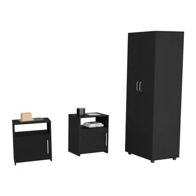 Depot E-shop Allen 3 Piece Bedroom Set, London Armoire + 2 Omaha Nightstands, Black