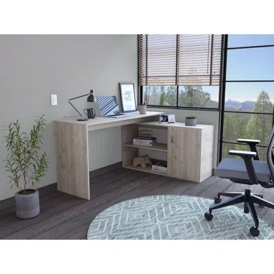 DEPOT E-SHOP DEPOT E-SHOP PEARL DESK, L-SHAPED, ONE-DOOR CABINET, TWO SHELVES-LIGHT GREY, FOR OFFICE 