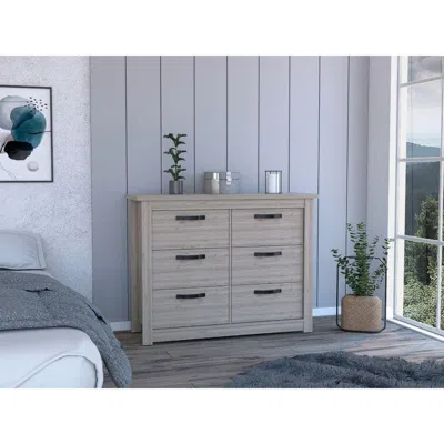 Depot E-shop Galena Six Drawer Double Dresser, Four Legs, Countertop, Metal Hardware-light Grey, For