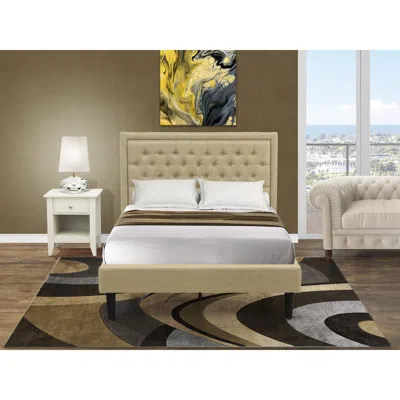 East West Furniture Kd16f-1ga0c 2 Pc Full Size Bed Set - Platform Bed Dark Khaki Headboard With 1 Nightstand - Black Fin