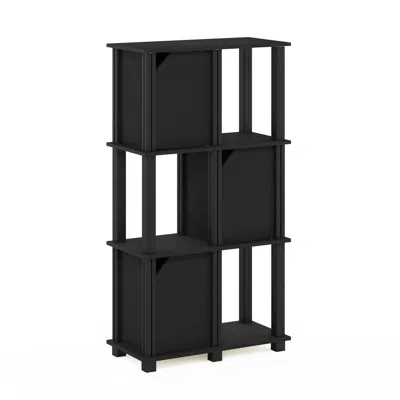 Furinno Brahms 4-tier Storage Shelf With 3 Doors, Black Oak/black