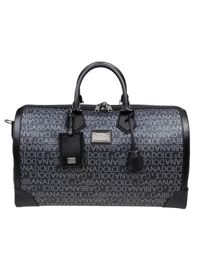 Shop Dolce & Gabbana Duffel Bag In Coated Jacquard In Black