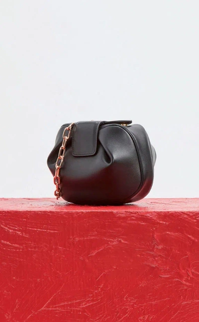 Gabriela Hearst Soft Demi Clutch With Chain In Black Nappa Leather In Black
