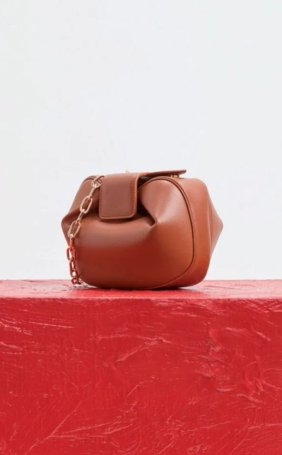 Gabriela Hearst Soft Demi Clutch With Chain In Cognac Nappa Leather In Cognac