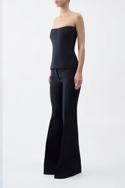 GABRIELA HEARST UNA TOP IN BLACK WOOL SILK CADY 