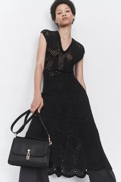 Gabriela Hearst Waldman Crochet Wool Cashmere Dress In Black