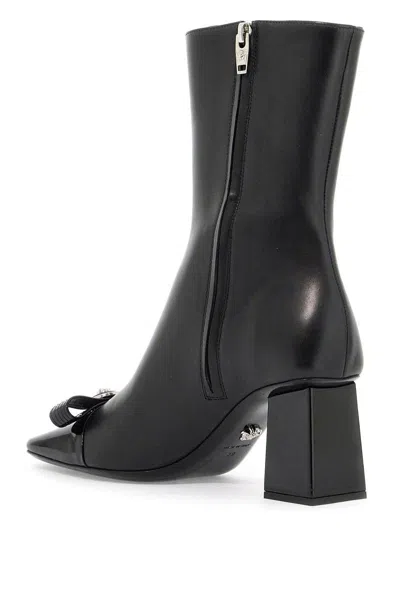 Shop Versace Gianni Ribbon Leather Ankle Boots With In Black