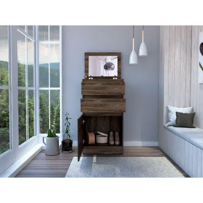 Depot E-shop Diamond Dresser, Jewelry Box, Mirror, One-door Cabinet, Two Drawers-dark Walnut, For Be