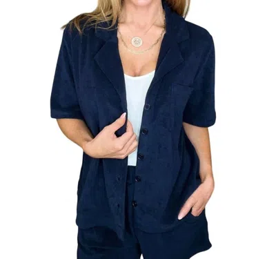 P.s. Kate French Terry Button Down Top In Navy In Blue