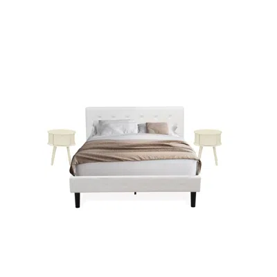 East West Furniture Nl19q-2go05 3 Pc Queen Bed Set - 1 Queen Bed Frame White Velvet Fabric Headboard And 2 Wood Night St