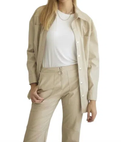 Endless Blu. Button Down Faux Leather Shacket In Beige In Beige