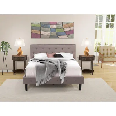 East West Furniture Nl14q-2hi07 3 Piece Bed Set - 1 Bed Brown Taupe Velvet Fabric Headboard And 2 Nightstands - Distress